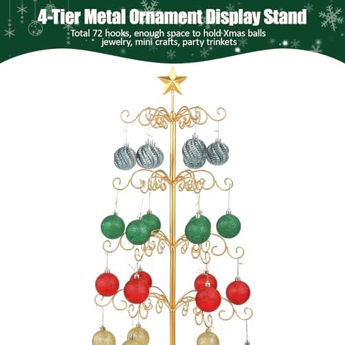 Metal Ornament Display Tree Stand, 4‑Tier Wrought Iron Christmas Tree Gold