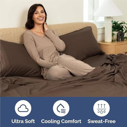 Split King Size 5 Piece Sheet Set - Breathable & Cooling Sheets - Brown
