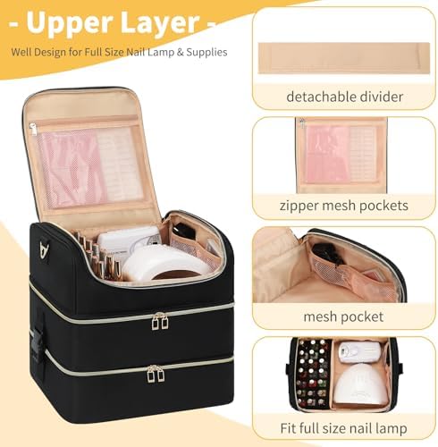 CUBETASTIC Portable Nail Polish Organizer Case Holds 117 Bottles - 3-Layer Nail Tech Kit with Storage Bag & Shoulder Strap, Extra Large Nail Supplies Travel Carrying Box