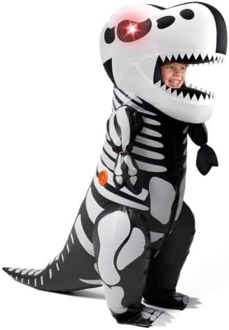 Spooktacular Creations Kids Skeleton Dinosaur Inflatable Costume, LED Light Eyes Full Body Skeleton T.rex Blow Up Costume