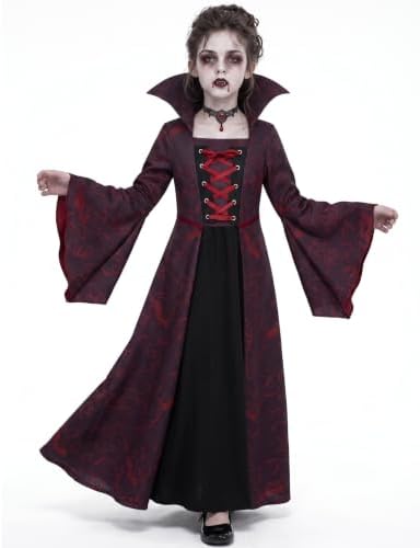 Vampire Costume for Girls, Gothic Victorian Vampiress Dress Set