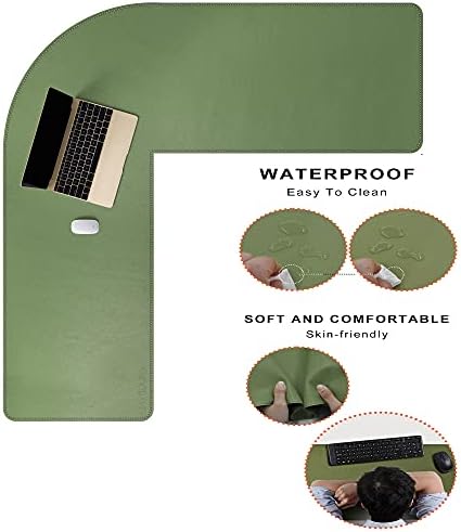 Mydours L-Shape Desk Mat, 46" x 46" x 16" Large PU Leather Corner Mat,Green