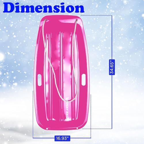 Slippery Racer Downhill Sprinter Flexible Kids Toddler Plastic Cold-Resistant Toboggan Snow Sled with Pull Rope and Handles, Pink (3 Pack)