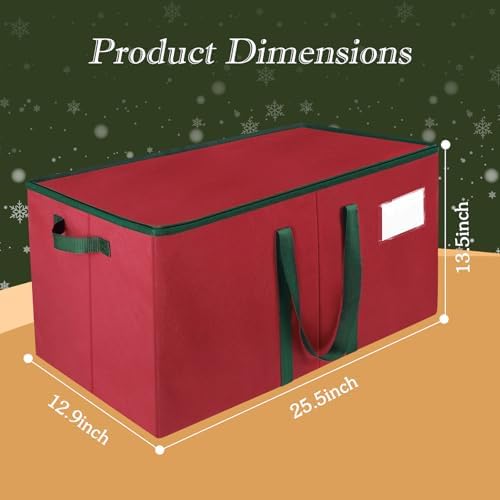 RoomHacks Christmas Ornament Storage Box, Store Up to 128 Ornaments, Christmas Storage Container, Dual Zipper & Adjustable, Large Organizer Bin to Protect and Store Holiday Ornaments (Red-2 Pack)