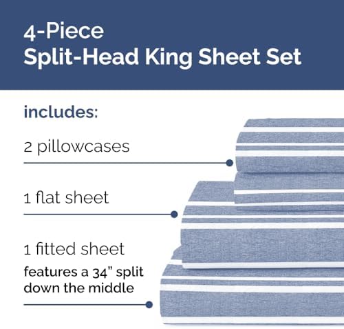 Flex Top Split Head King 4 Piece Sheet Set - Soft & Cooling - Blue Stripes