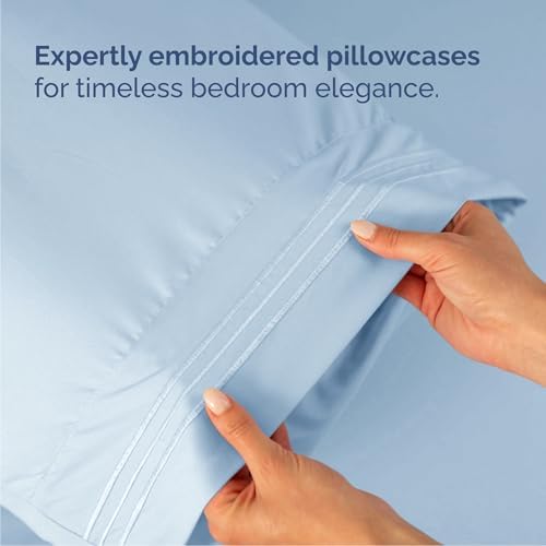 Queen Size 4 Piece Sheet Set - Comfy Breathable & Cooling Sheets - Sky Blue