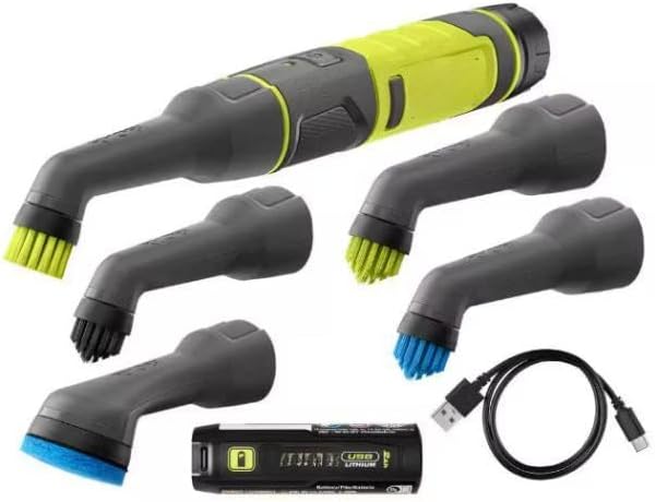 FVG52K-A95SMG02 Fits for Ryobi USB Lithium Cordless Compact Detail Scrubber Kit w/ 2Ah Battery, Charging Cable, & 2PC Soft/Medium Grout Bristle Brush