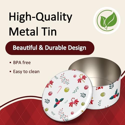 Chiristmas ornament Style Cookie Tin, 6Packs Metal Round Cookies Containers, Tin with Lid for Xmas, Multicolor 16.5 * 16.5 * 8.5Cm