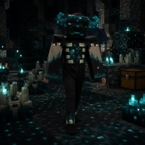 Minecraft Warden Costume, Official Deluxe Minecraft Costume for Kids with Headpiece and Jumpsuit, Child Size (7-8)