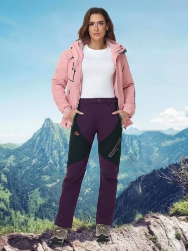 YSENTO Women's Hiking Pants Fleece Lined Winter Waterproof Insulated Snow Ski Work