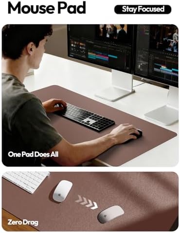 YSAGi Leather Desk Protector, Office Mat, Large Mouse Mat, Non-Slip PU Leather Blotter, Laptop Desk, Waterproof Writing Pad for Office and Home (Chocolate, 47" x 17")