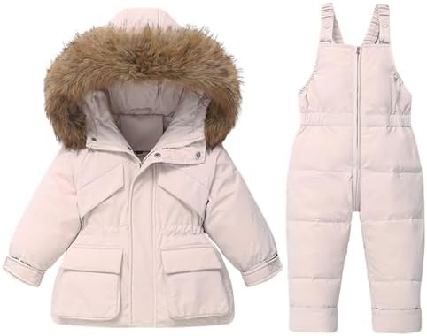 Toddler Boys Girls 2 Piece Snowsuit Waterproof Hooded Winter Coat Ski Bibs