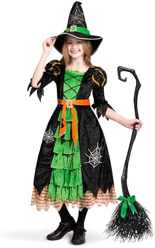 Spooktacular Creations Fairytale Witch Cute Witch Costume Deluxe Set with Broom for Girls