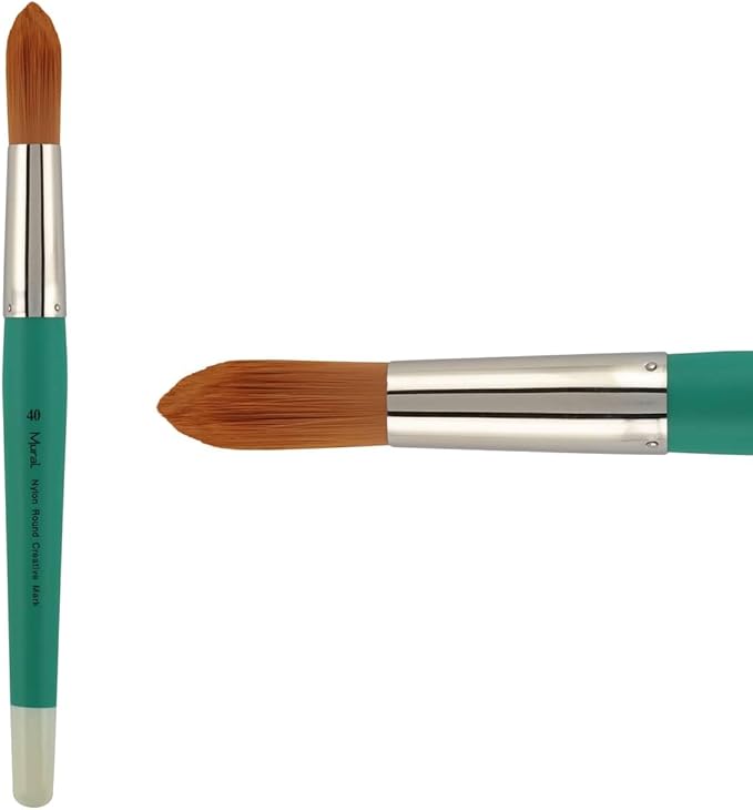 Creative Mark Art Supplies Large Mural Synthetic Golden Taklon Paint Brush - Round #40 - Artist Supplies for Acrylics, Watercolors, and Oils - Durable, Resilient, Seamless Ferrules