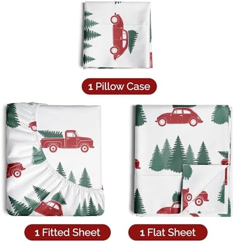 Christmas Sheet Set, Christmas Tree 1, Holiday Xmas Bedding Set - Twin Size