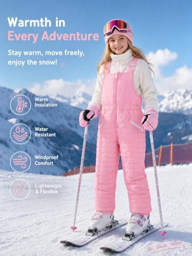 Haloumoning Girls Snow Bibs Kids Quilted Ski Overalls Waterproof Snow Pants