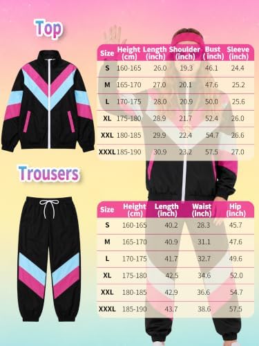 SOMSOC 80s Tracksuit for Men Women Halloween Costume Retro Windbreaker Set Neon 90s Outfit Couple Jogger Suit