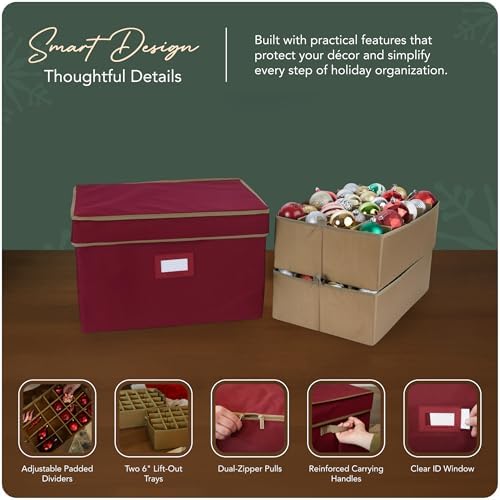 Covermates Adjustable Ornament Storage Box, 19.25" W x 13" D x 12.5" H, Red