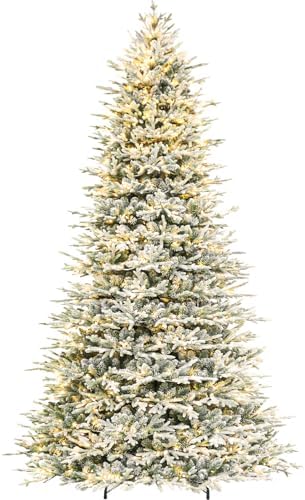 Hykolity 12 ft Prelit Flocked Christmas Tree with 850 Warm White LEDs
