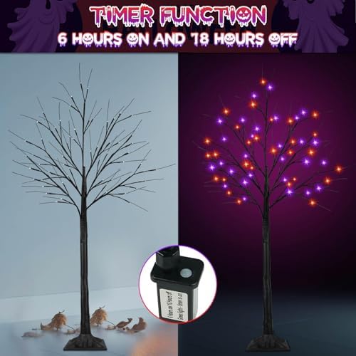2 Pack 5FT Black Halloween Tree with 200 LED Orange and Purple Lights