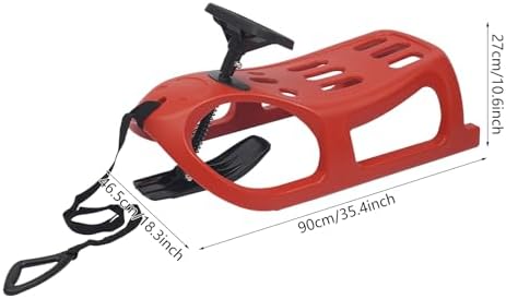 Small Snow Sled with Steering Wheel Blow Molded Heavy Duty Sled 220 lb Capacity Includes Pull Rope Lightweight for Easy Carry, Winter Toy for Snowy Hills
