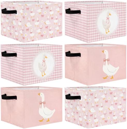 CHENGU 6 Pack Pink Silly Goose Storage Bin Cute Collapsible Storage Basket
