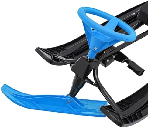 Snow Racer Sled, 220.5lb Capacity Kart Ski Sled Slider Board, Snow Racer Sled with Steering Wheel and Twin Brakes, Heavy Duty Snow Slider Board for Skiing Ice Skating Sand Skating, 18" Seat