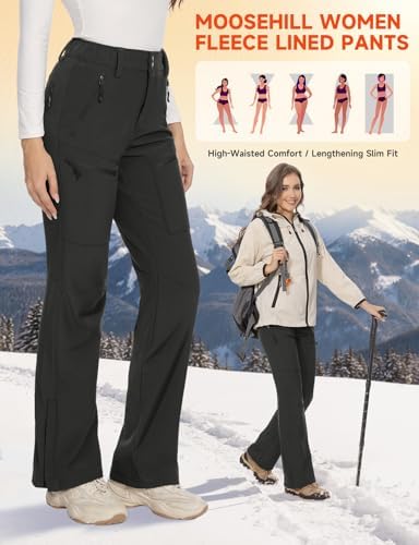Moosehill Women's Snow Ski Pants : Water Resistant Fleece Lined Flare Fit