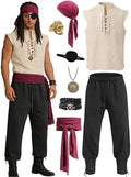 Verceco Mens Pirate Costume 8PCS Renaissance Sleeveless Shirt Ankle-Banded Pants Sash Belt & Accessories LARP Cosplay