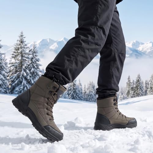 HARENCE Winter Snow Boots for Men: Comfortable Warm Fur Lined Boot Non Slip Waterproof Mid Calf Booties for Outdoor Hiking
