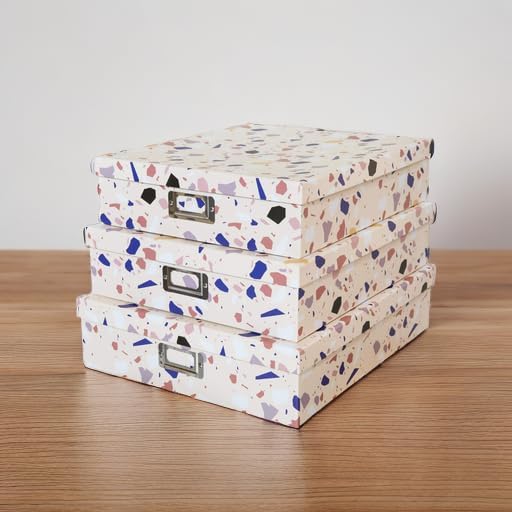 Soul & Lane - Cardboard Storage Boxes with Lids, Set of 3, Terrazzo