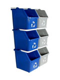 Multi Bin Recycling System with Three Stackable 6 Gallon Recycle Bins for Kitchen Use – Recycling Trash Can Set for Office, Garage, Businesses (6 Pack, Blue/Grey)