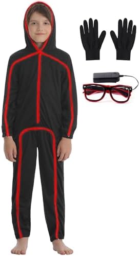 Vanderdyken Stick Figure Costume Kids Light up Stickman Costume Glow in the Dark Halloween Outfit for Boys and Girls