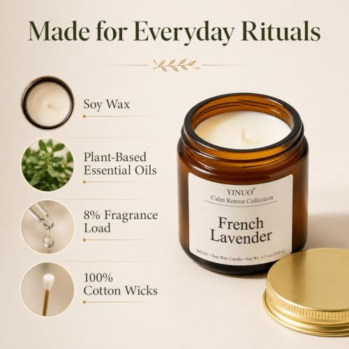 YINUO LIGHT 12 Scented Candles Gift Set, Soy Wax, Amber Glass, 3.5 oz