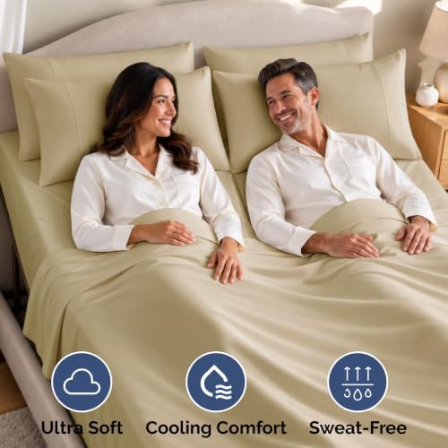 Flex Top Split Head King 4 Piece Sheet Set - Ultra-Soft, Breathable - Beige