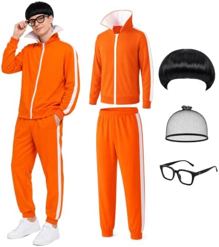 Halloween Costumes for Men, 4 Pcs Orange Tracksuit Costume Set