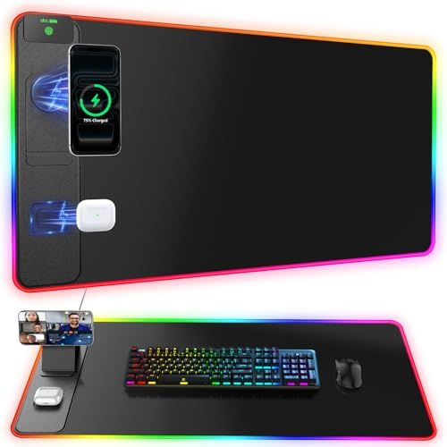 Wireless Charging Mouse Pad with Magnetic Phone Stand, 31.5"x15.8" Large