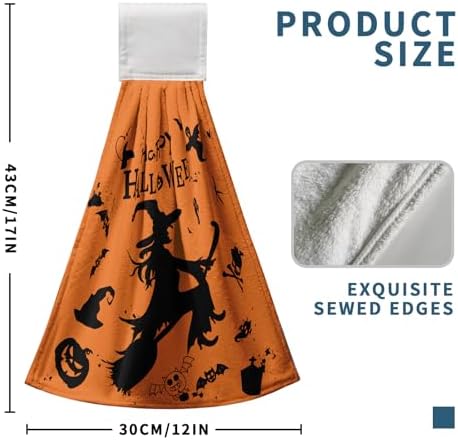 Happy Halloween Hanging Hand Towels Set of 2 for Bathroom Witch Castle Spider Web Kitchen Towels with Hanging Loop Orange and Black Holiday Dish Towel Soft Absorbent Fingertip Fast Dry Bath Towels