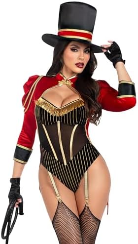 Leg Avenue Women's 2 PC Ravishing Ringmaster Costume Womens Halloween Costumes with Attached Velvet Tail Coat, and Top Hat