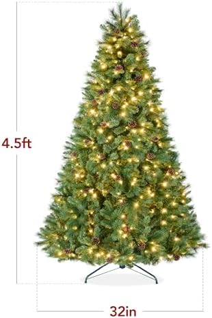 Best Choice Products 4.5ft Pre-Lit Scotch Pine Christmas Tree, Premium Pre-Decorated Artificial Holiday Decor w/ 396 Branch Tips, 2-in-1 White and Multicolor LED Lights, Cordless Setup