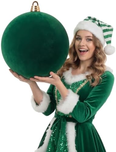 Threan 12 Inch Large Emerald Green Velvet Christmas Ball Ornaments