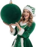 Threan 12 Inch Large Emerald Green Velvet Christmas Ball Ornaments