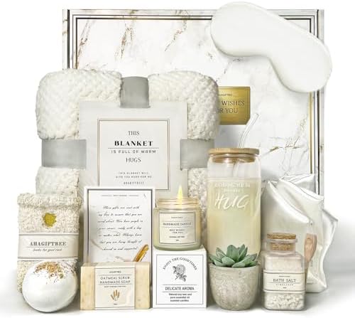 AHAGIFTREE Gift Basket for Women, Care Package, Birthday Gift,12PC Get Well Gifts for Women After Surgery,Get Well Soon,Grief,Sympathy Gifts,Condolences (white)