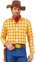 Cowboy Sheriff Costume Men's Plaid Button Down Shirt with Vest Bandana Star Badge Halloween Sheriff Cosplay Outfits