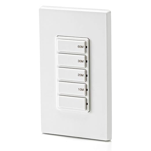 Leviton Countdown Timer Switch for Bathroom Fan and Household Lights,10-20-30-60 min,No Neutral Required,Single Pole,15A,1/2HP/9.8A Fan/Motor,DT160-1LW,White,(Pack of 10)