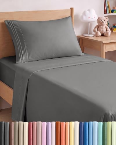 Twin XL Size 3 Piece Sheet Set - Breathable & Cooling Sheets - Dark Grey