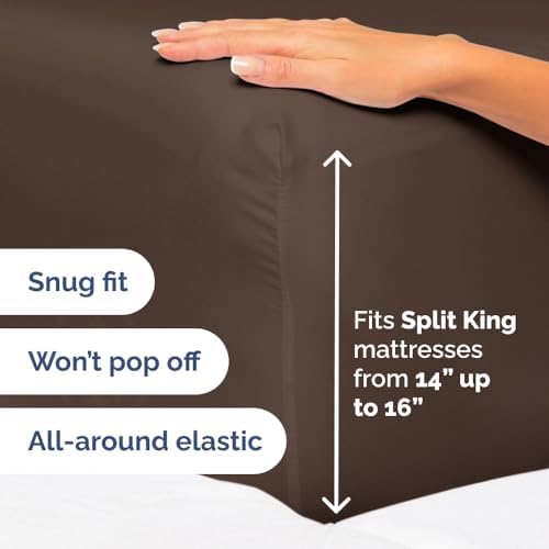 Flex Top Split Head King 4 Piece Sheet Set - Ultra-Soft, Breathable - Brown