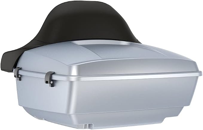 Advanblack Road Glide Tour Trunk Pack Barracuda Silver Denim King Tour Trunk Pack Luggage + Wrap-Around Backrest Pad for '97-'25 Harley Touring Road King Street Glide Electra Glide CVO models