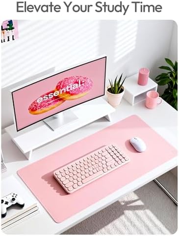 YSAGi Leather Desk Protector, Office Mat, Large Mouse Mat, Non-Slip PU Leather Blotter, Laptop Pad, Waterproof Writing Pad for Office and Home (Light Pink, 47.2" x 23.6")