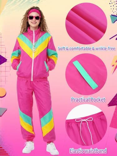 SOMSOC 80s Tracksuit for Men Women Halloween Costume Retro Windbreaker Set Neon 90s Outfit Couple Jogger Suit